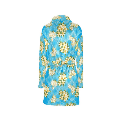 Yellow Plumeria Design Print Pattern Women's Fleece Robe