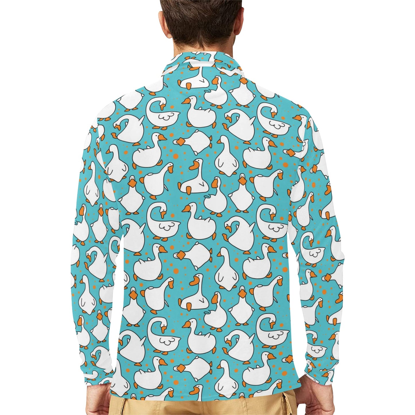 Goose Print Design LKS403 Long Sleeve Polo Shirt For Men's