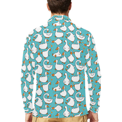 Goose Print Design LKS403 Long Sleeve Polo Shirt For Men's