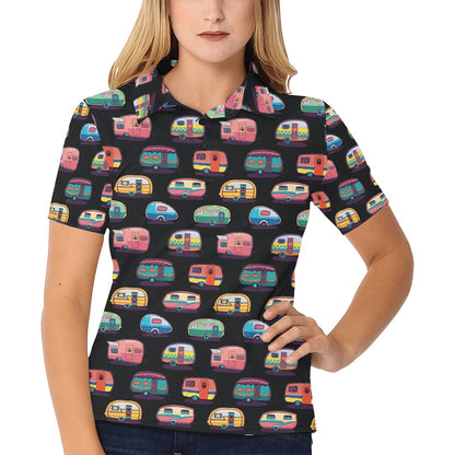 Camper Camping Pattern Women's Polo Shirt