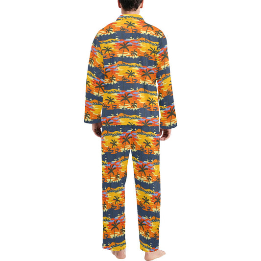 Palm Tree Pattern Print Design PT010 Men's Long Pajama Set