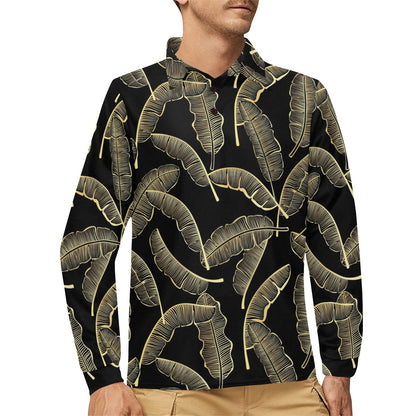 Banana Leaf Pattern Print Design BL07 Long Sleeve Polo Shirt For Men's