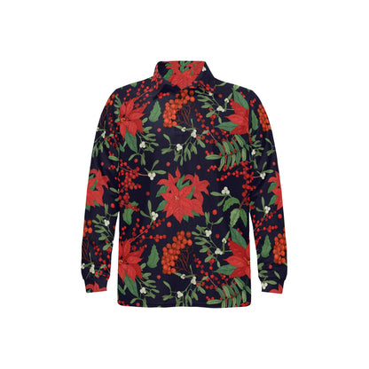 Poinsettia Pattern Print Design POT02 Long Sleeve Polo Shirt For Men's
