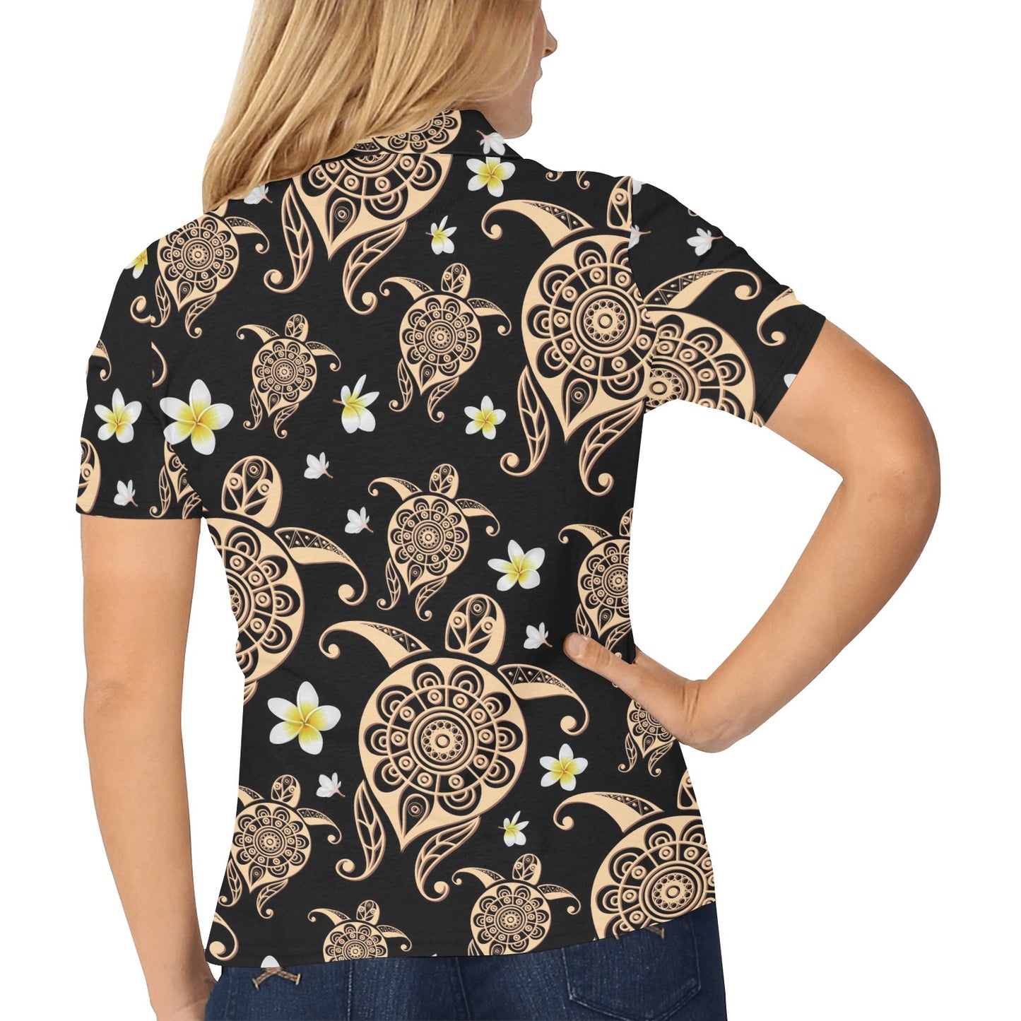 Turtle Polynesian Tribal Hawaiian Women's Polo Shirt