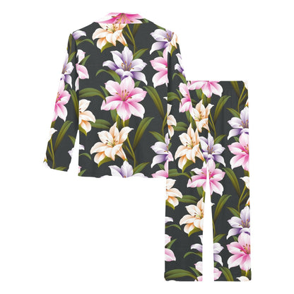 Lily Pattern Print Design LY01 Women's Long Pajama Set