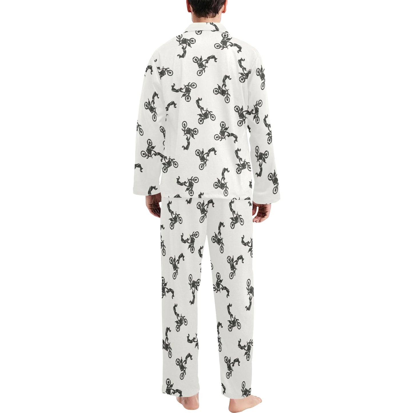 Motocross Pattern Print Design 03 Men's Long Pajama Set