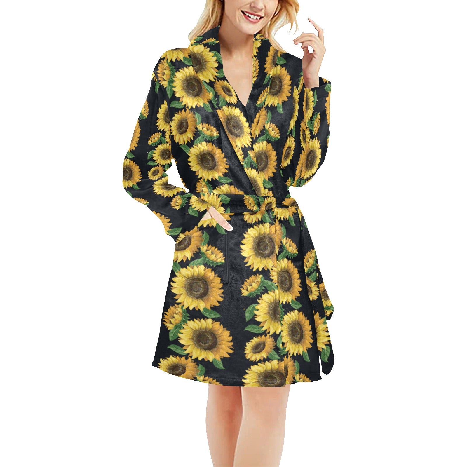 Sunflower Print Design LKS306 Women's Fleece Robe