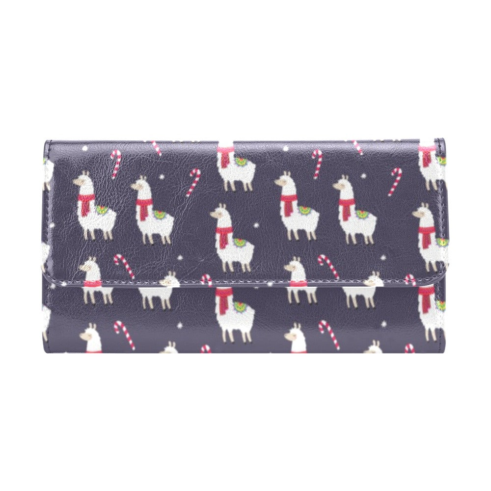 Llama with Candy Cane Themed Print Women's Trifold Wallet