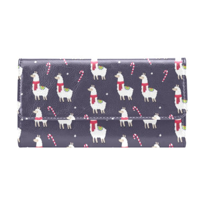 Llama with Candy Cane Themed Print Women's Trifold Wallet