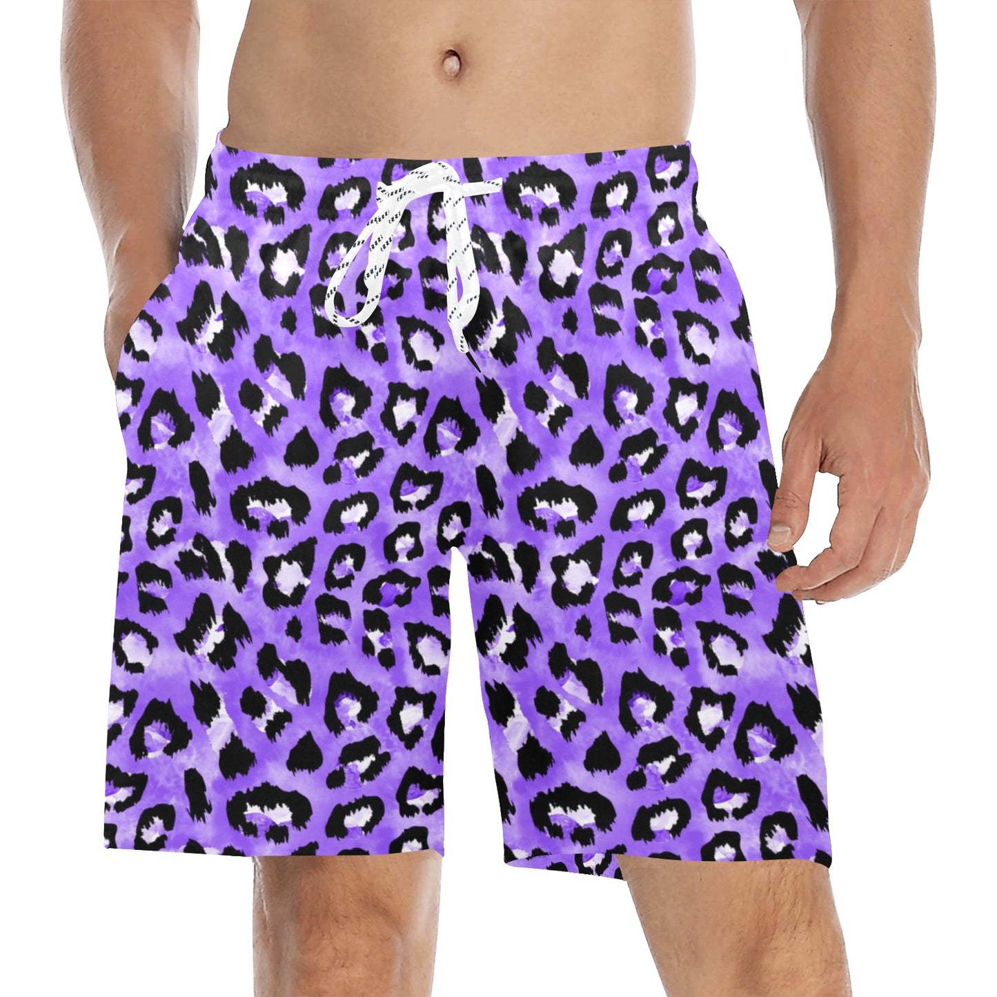 Leopard Purple Skin Print Men's Swim Trunks Beach Shorts