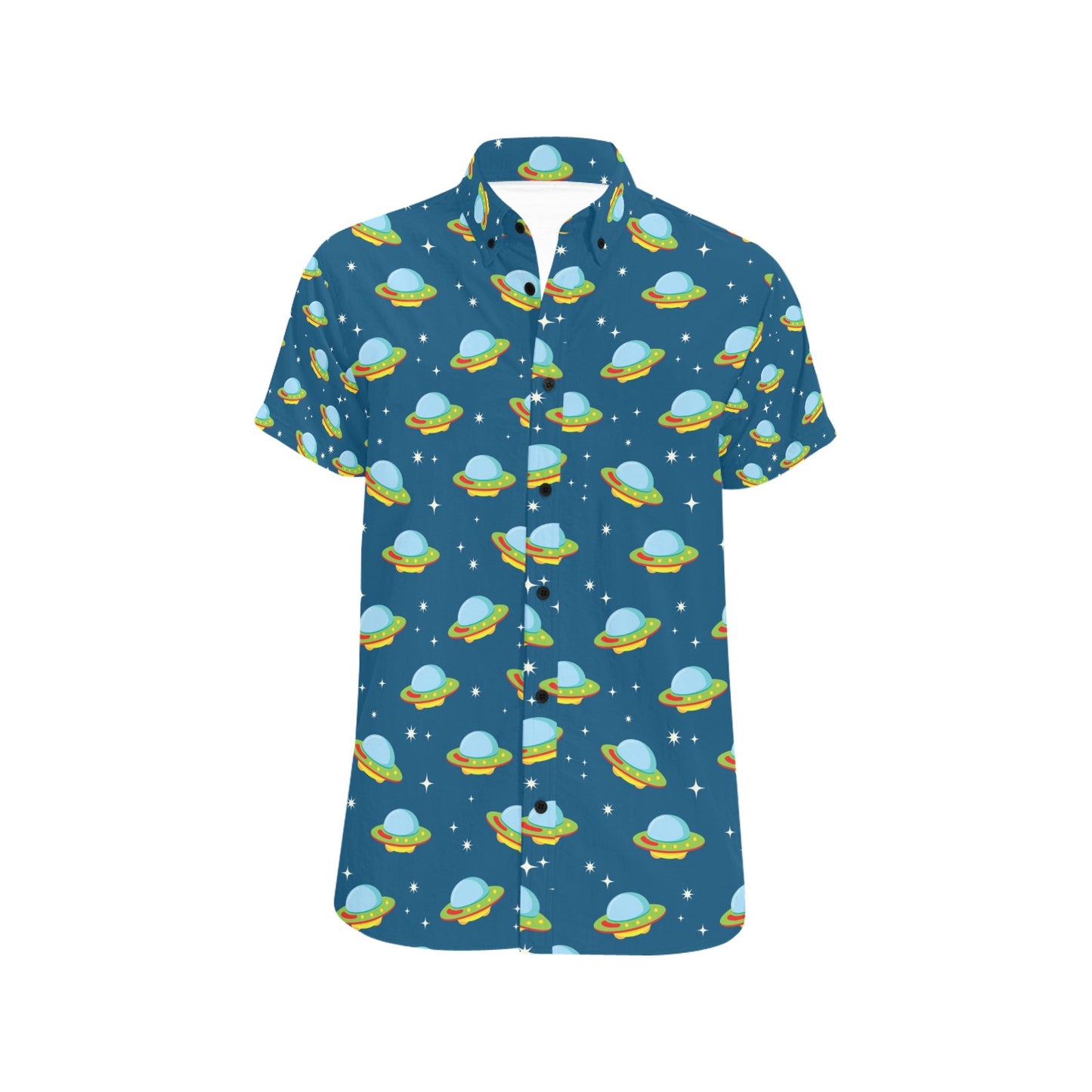 UFO Print Design LKS305 Men Short Sleeve Button Up Shirt