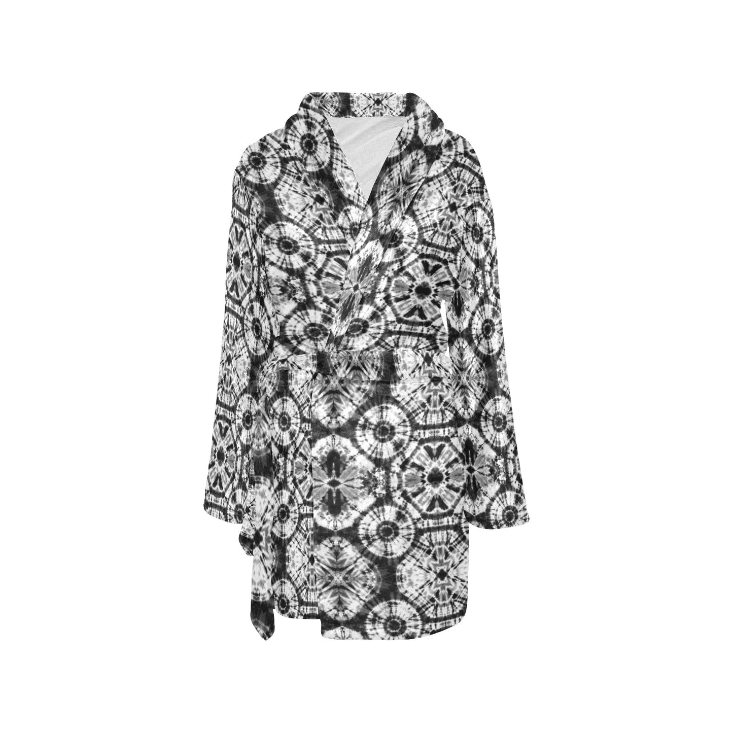 Tie Dye Black White Design Print Women's Fleece Robe