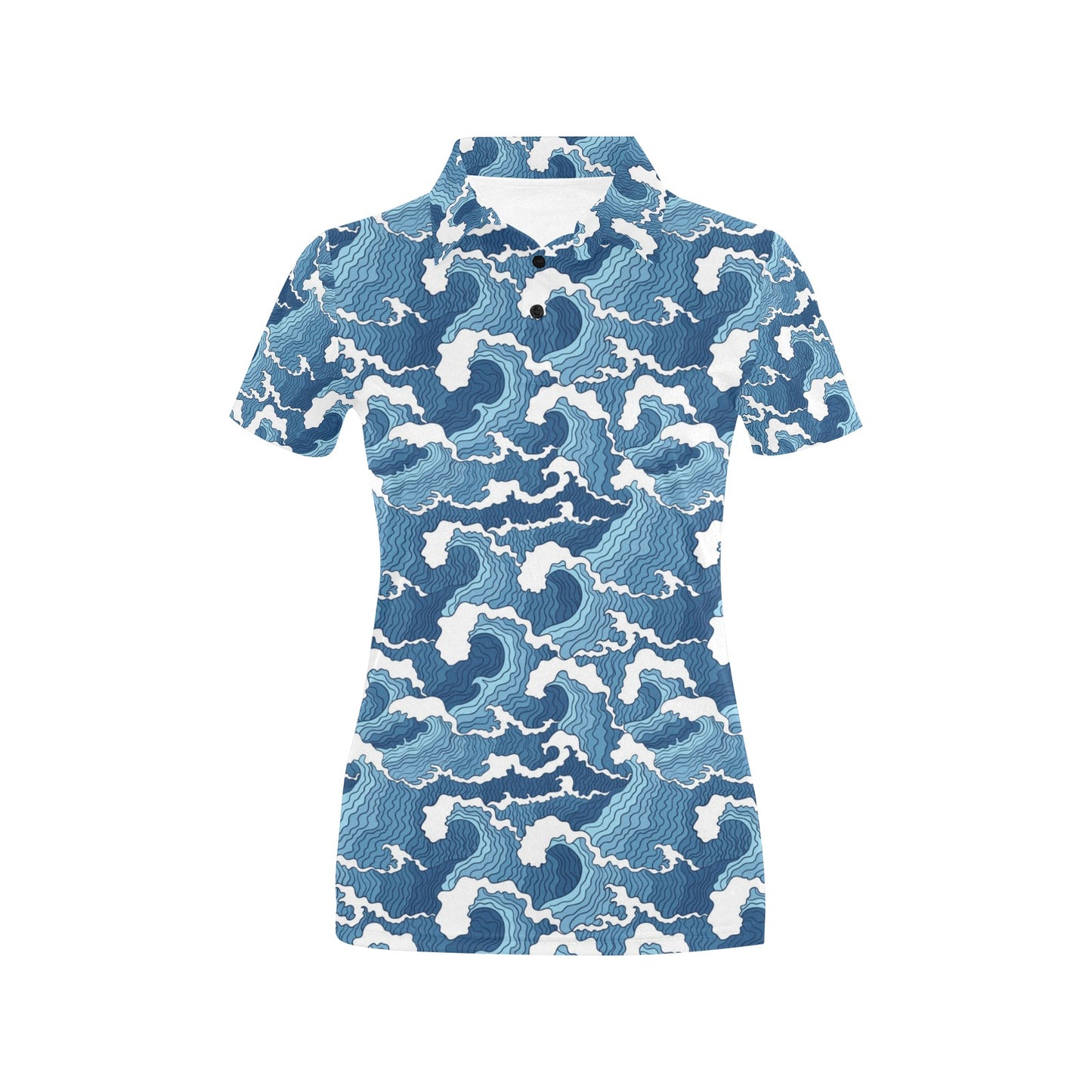 Wave Themed Pattern Print Women's Polo Shirt
