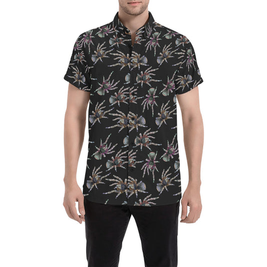 Tarantula Print Design LKS402 Men Short Sleeve Button Up Shirt