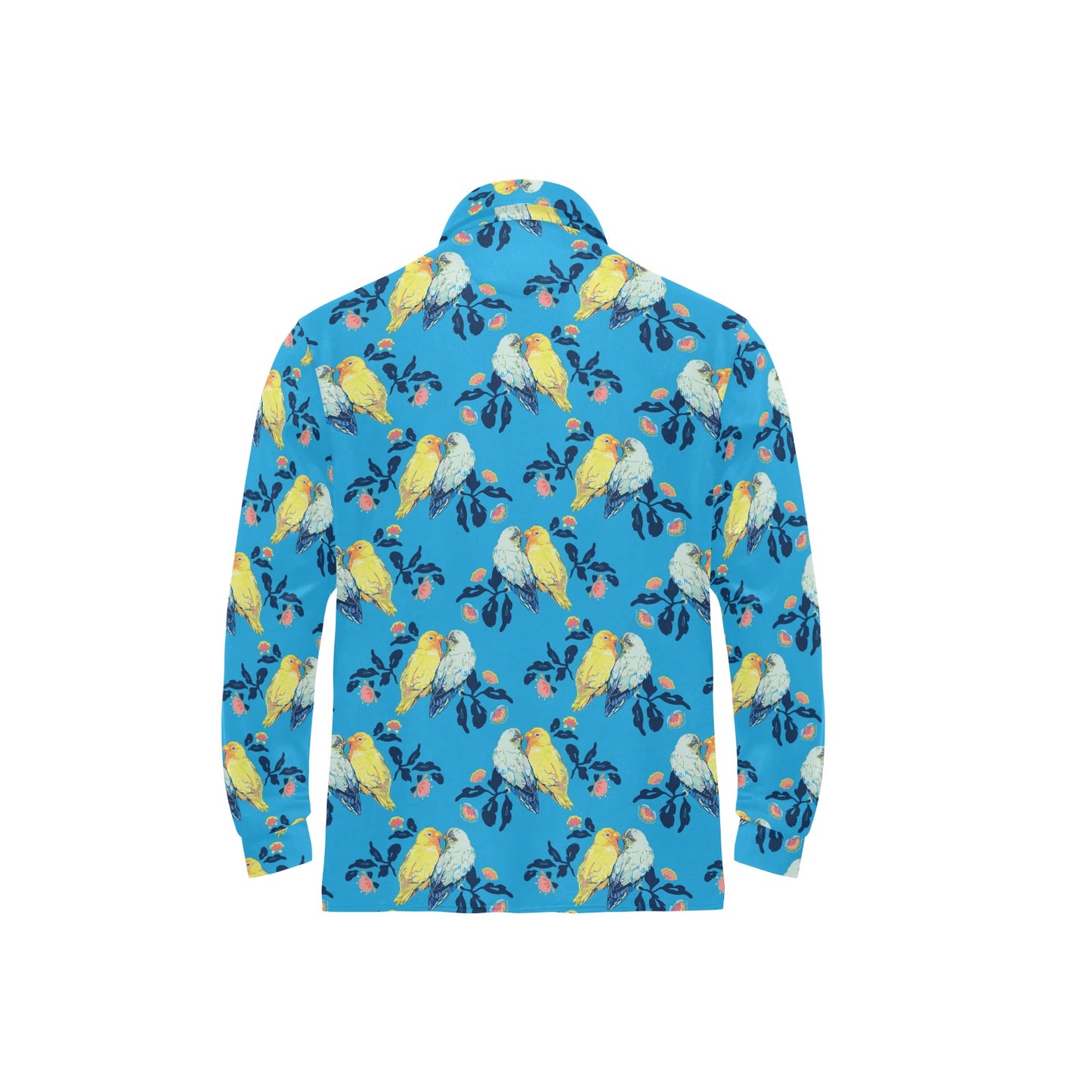 Lovebird Pattern Print Design 03 Long Sleeve Polo Shirt For Men's