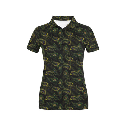 Peacock Feather Pattern Design Print Women's Polo Shirt