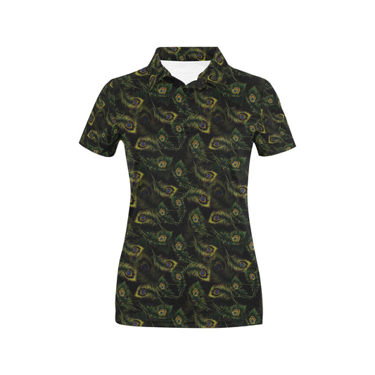 Peacock Feather Pattern Design Print Women's Polo Shirt