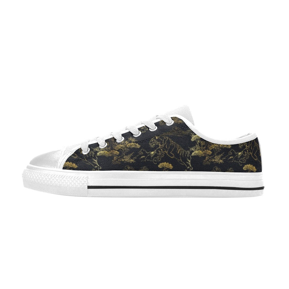Tiger Japan Style Print Design LKS305 Women's White Low Top Shoes