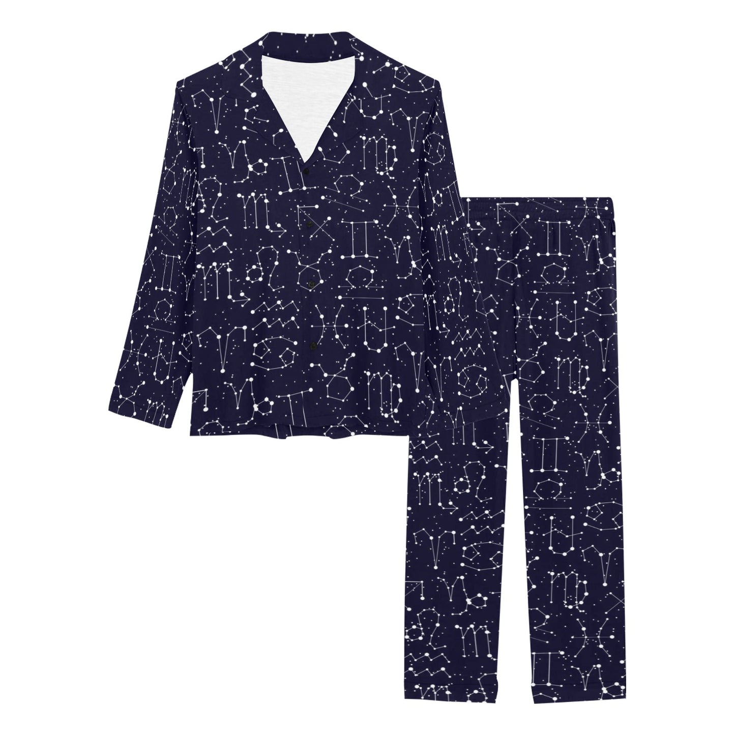 Zodiac Pattern Design Print Women's Long Pajama Set