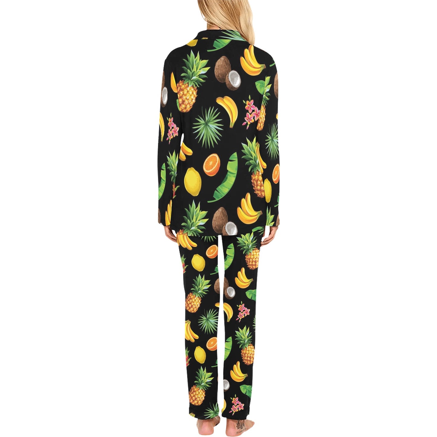 Tropical Fruits Pattern Print Design TF03 Women's Long Pajama Set