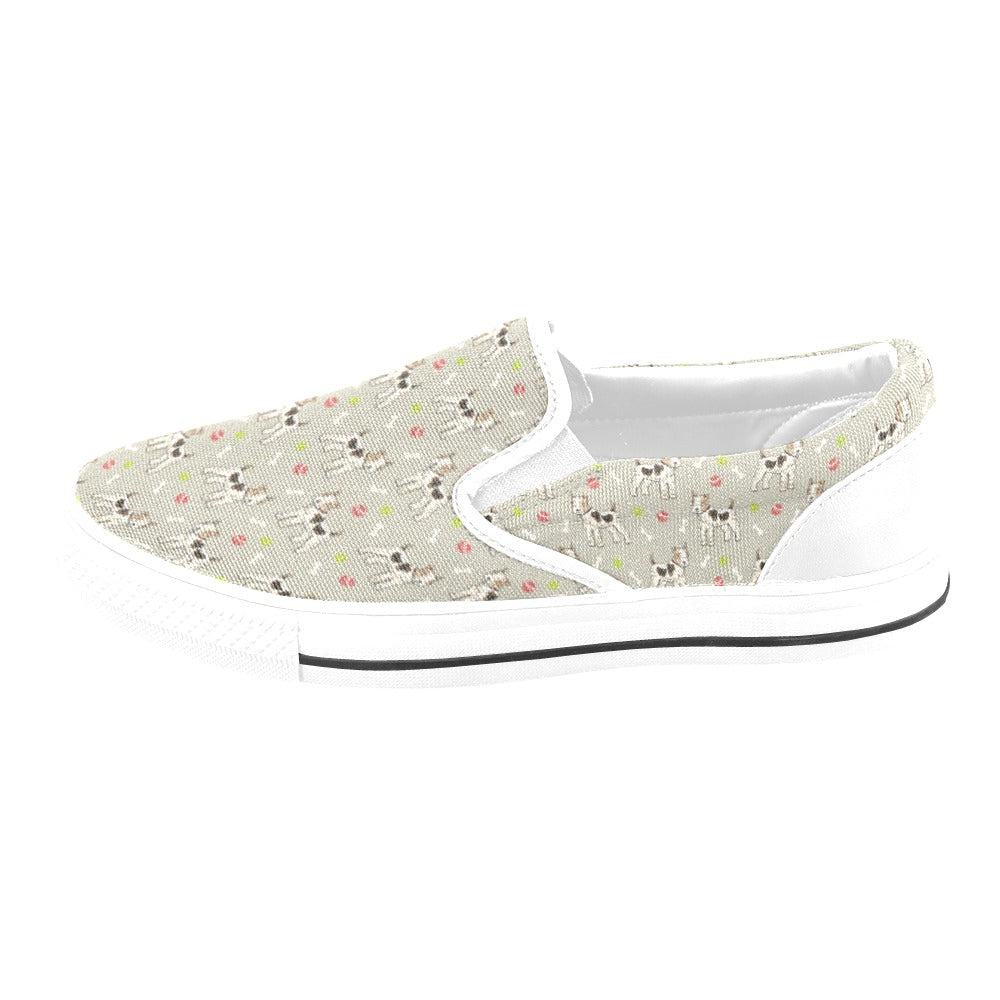 Toy Fox Terriers Print Design LKS301 White Slip Ons Canvas Women's Shoes