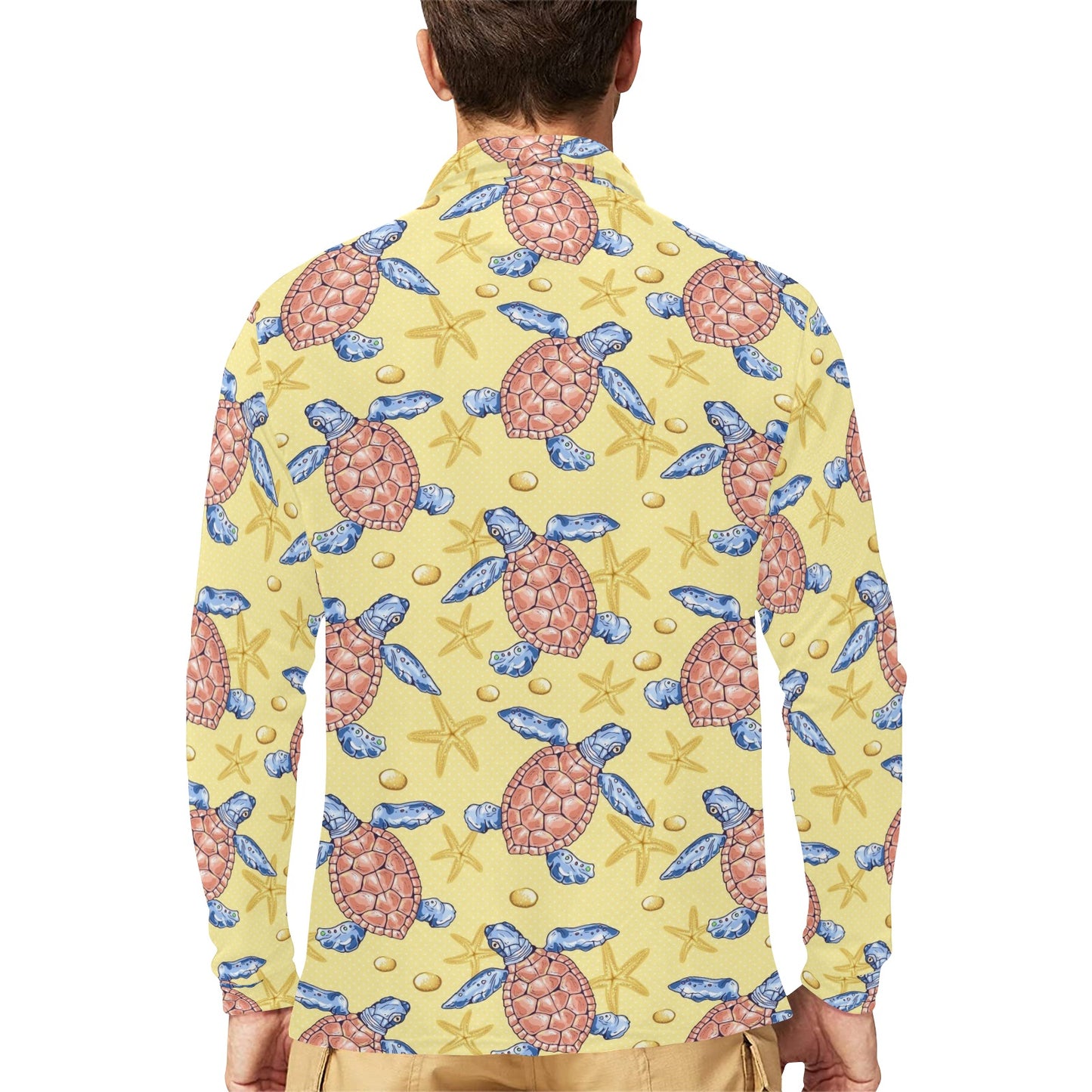 Sea Turtle Pattern Print Design T06 Long Sleeve Polo Shirt For Men's