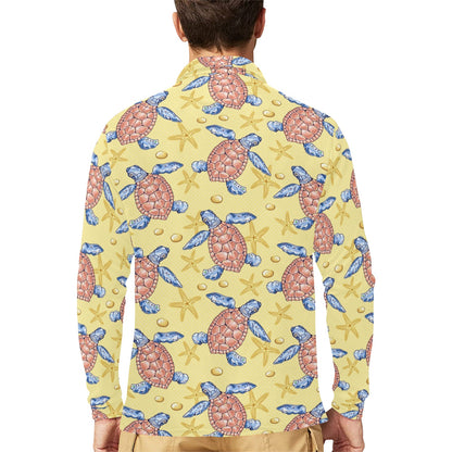 Sea Turtle Pattern Print Design T06 Long Sleeve Polo Shirt For Men's