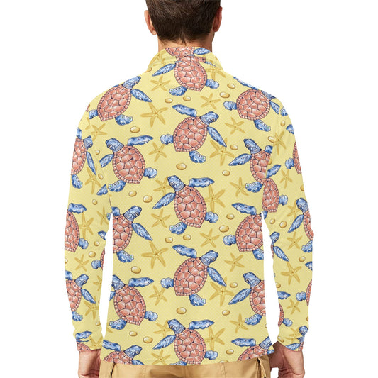 Sea Turtle Pattern Print Design T06 Long Sleeve Polo Shirt For Men's