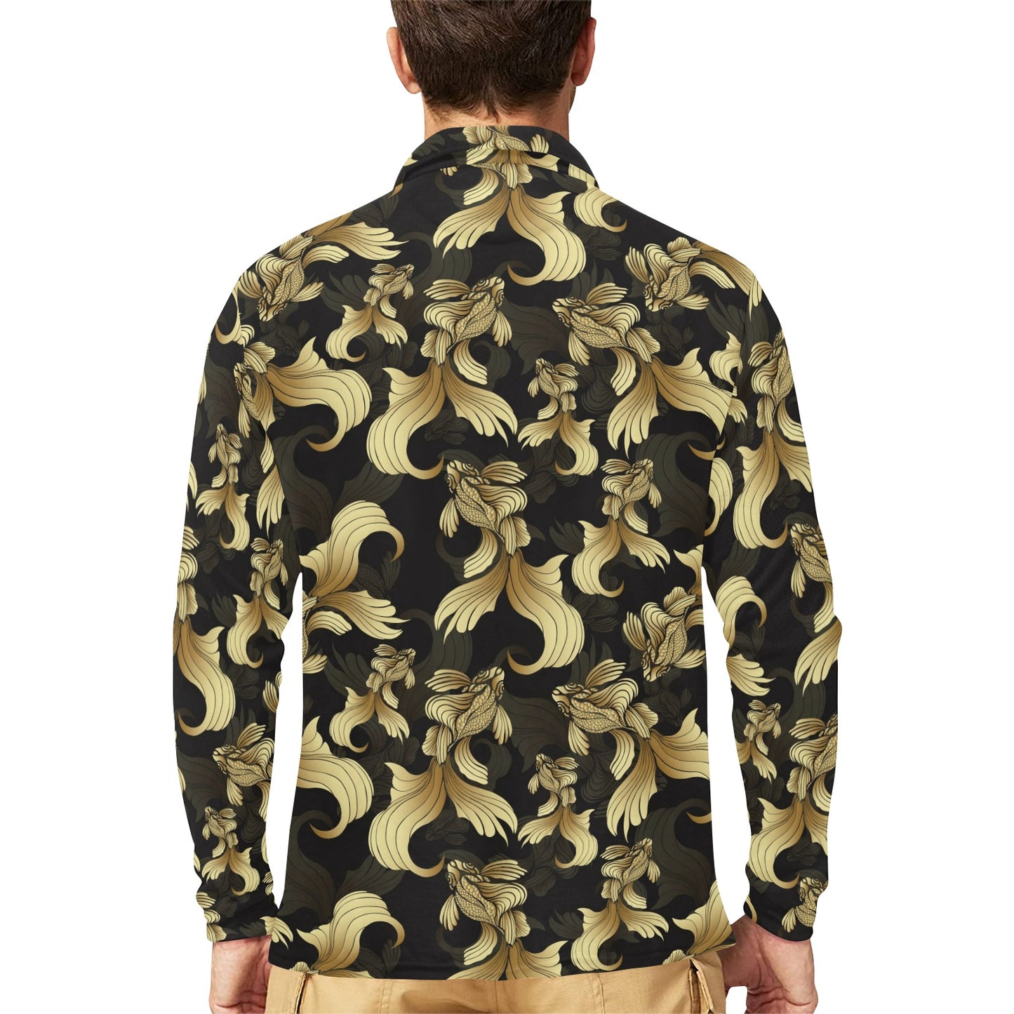 Goldfish Pattern Print Design 02 Long Sleeve Polo Shirt For Men's