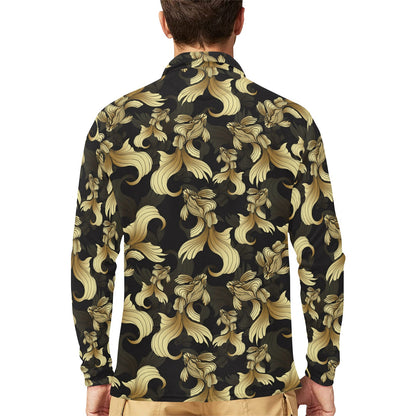 Goldfish Pattern Print Design 02 Long Sleeve Polo Shirt For Men's