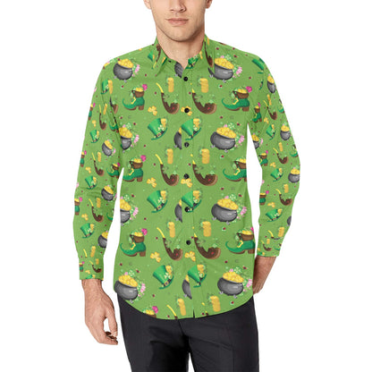 Shamrock Saint Patrick's Day Print Design LKS306 Men's Long Sleeve Dress Shirt