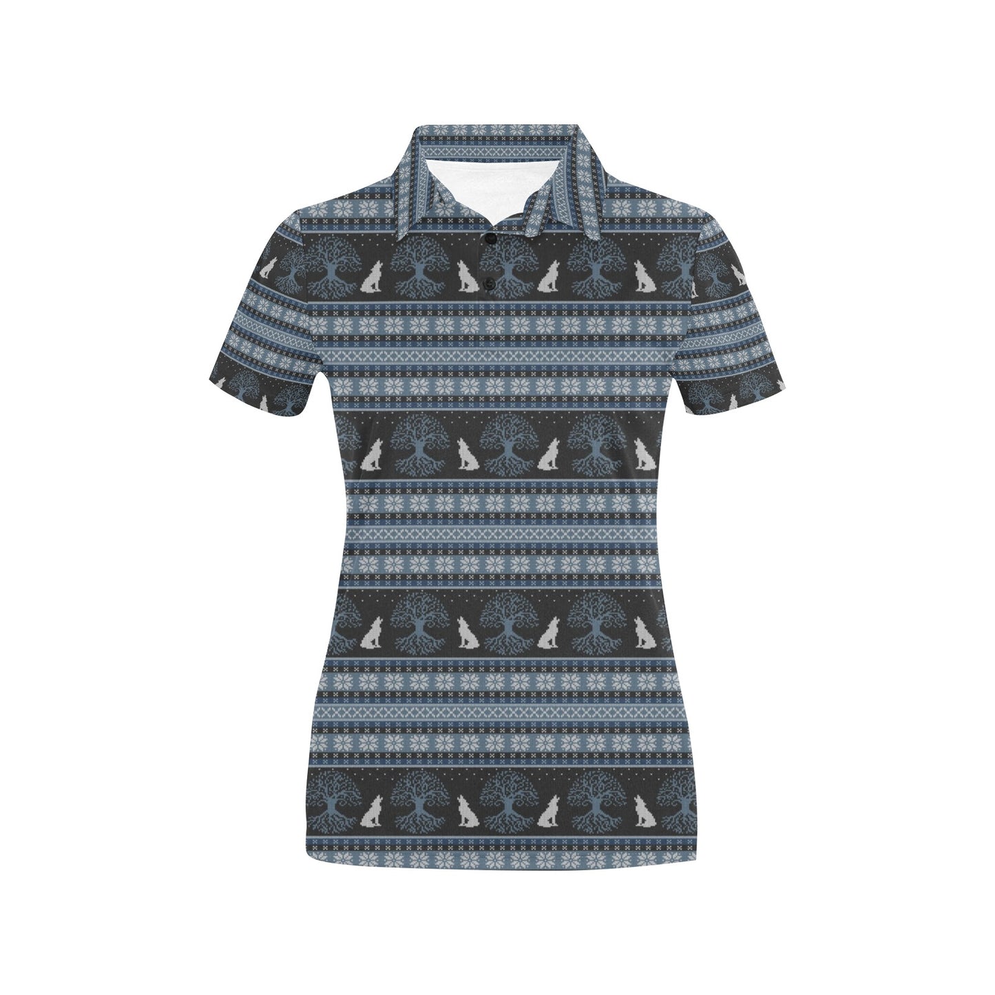Wolf Tree of Life Knit Design Print Women's Polo Shirt