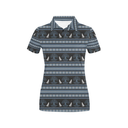 Wolf Tree of Life Knit Design Print Women's Polo Shirt