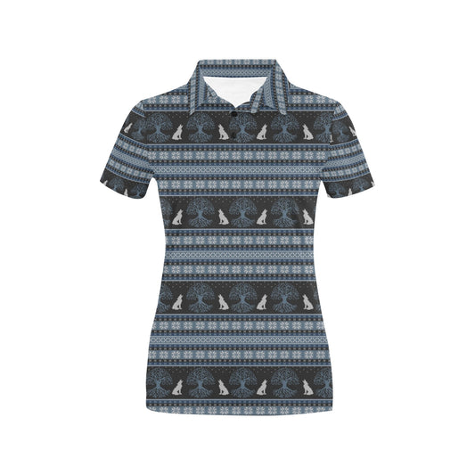 Wolf Tree of Life Knit Design Print Women's Polo Shirt