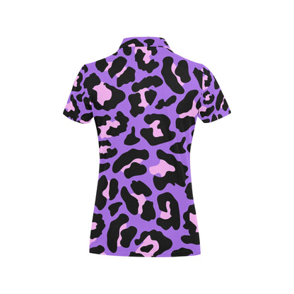Cheetah Purple Neon Print Pattern Women's Polo Shirt