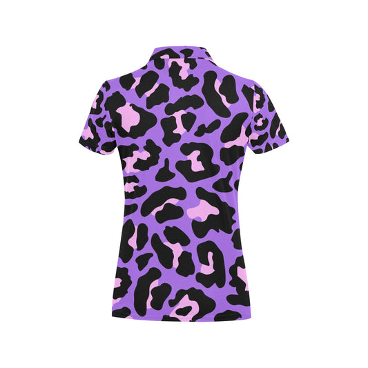 Cheetah Purple Neon Print Pattern Women's Polo Shirt