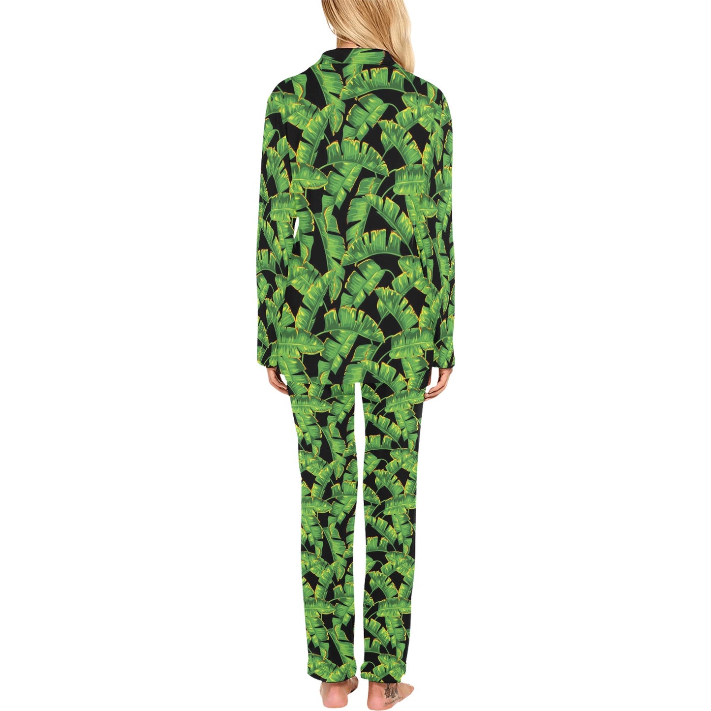 Banana Leaf Pattern Print Design 03 Women's Long Pajama Set