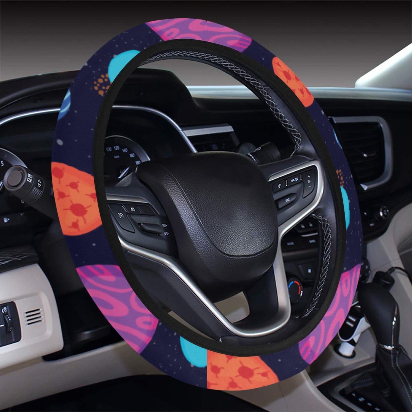 Planet Multicolor Print Design LKS302 Steering Wheel Cover with Elastic Edge
