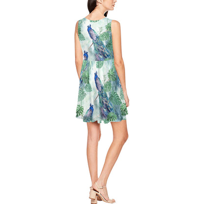 Peacock Pattern Print Design A02 Sleeveless Dress