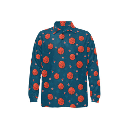 Basketball Pattern Print Design 02 Long Sleeve Polo Shirt For Men's