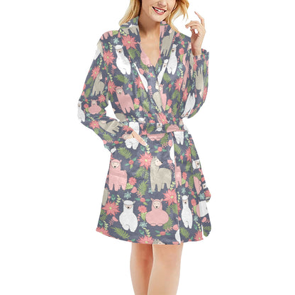 Alpaca Pattern Print Design 03 Women's Fleece Robe