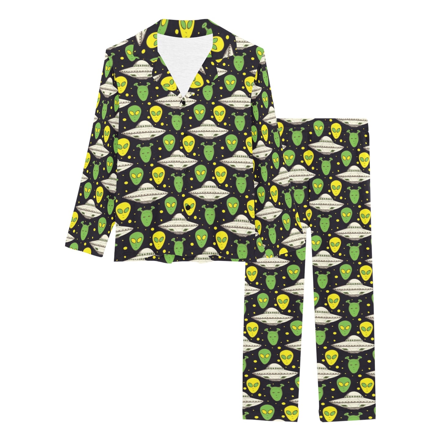 Alien UFO Pattern Women's Long Pajama Set