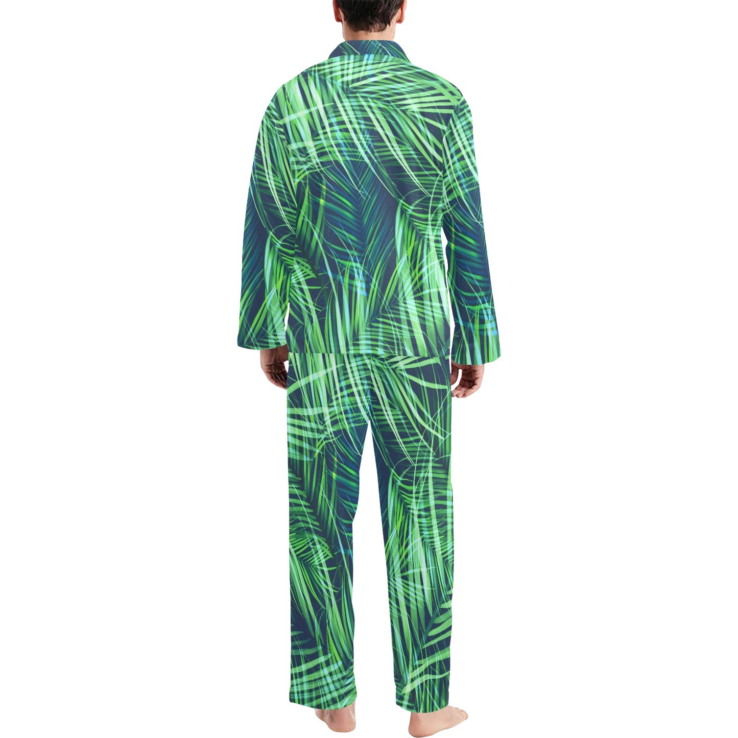 Palm Leaves Pattern Print Design PL02 Men's Long Pajama Set