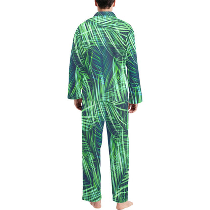 Palm Leaves Pattern Print Design PL02 Men's Long Pajama Set