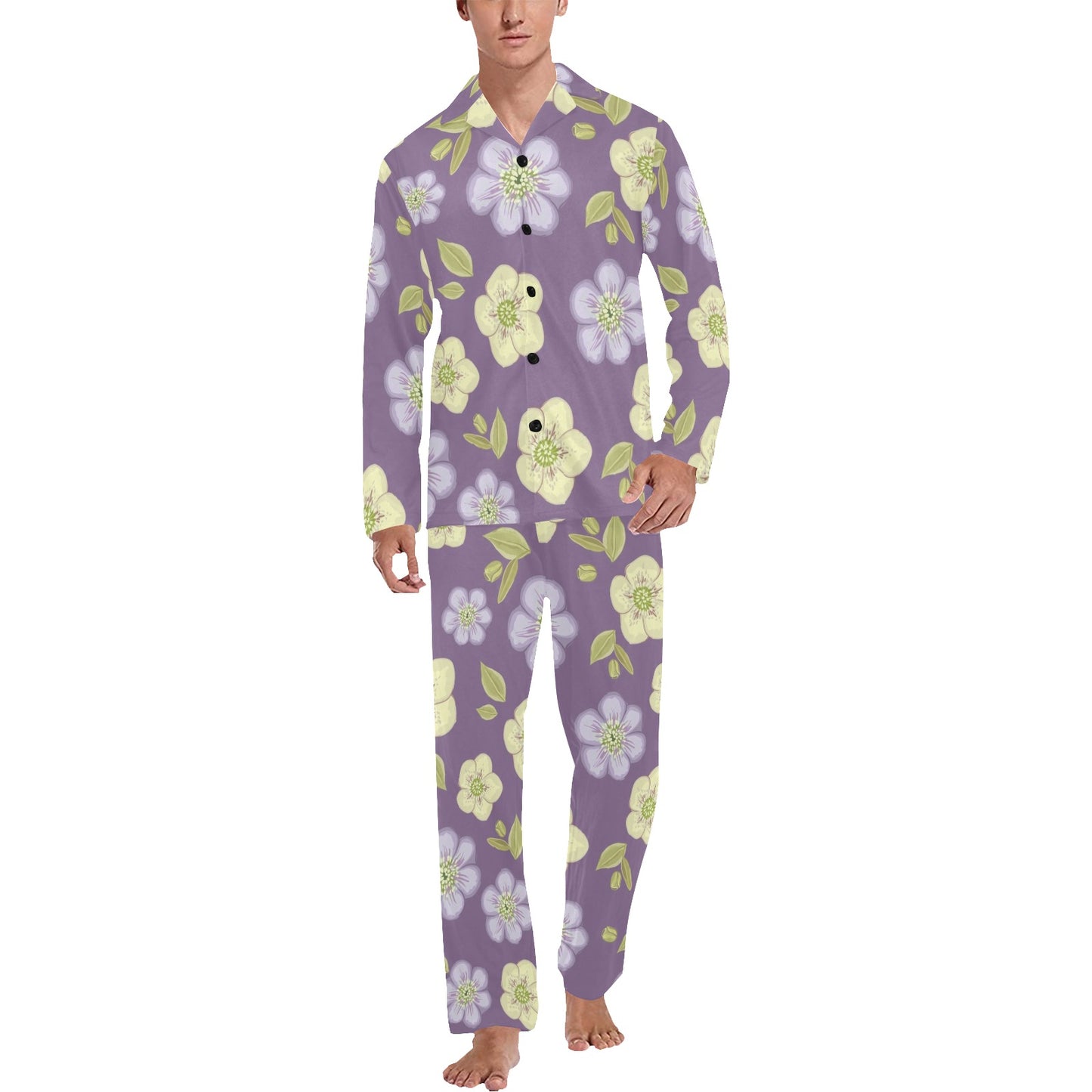 Anemone Pattern Print Design AM013 Men's Long Pajama Set
