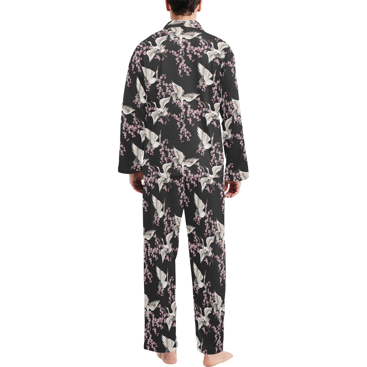 Crane Pattern Print Design 01 Men's Long Pajama Set