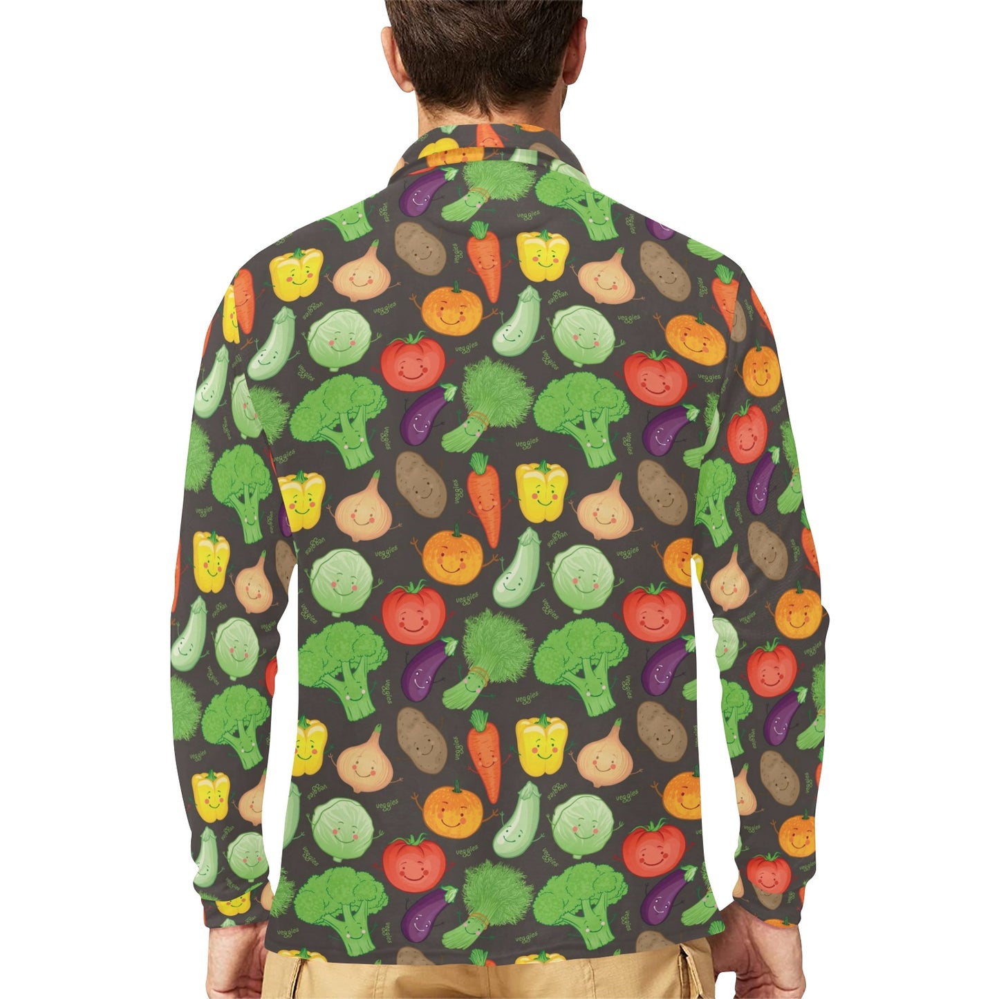 Vegan Funny Themed Design Print Long Sleeve Polo Shirt For Men's