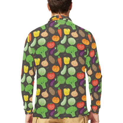 Vegan Funny Themed Design Print Long Sleeve Polo Shirt For Men's