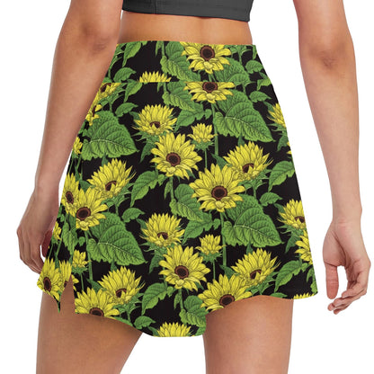 Sunflower Print Design LKS3010 17" Golf & Pickleball Skort with Pockets