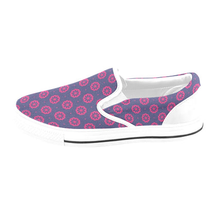Water Lily Print Design LKS301 White Slip Ons Canvas Women's Shoes